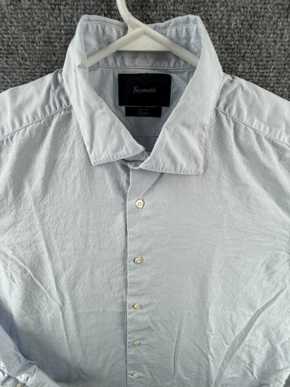 Faconnable 17 Check Blue Button Up Men Shirt French Long Sleeve Spread Adult
